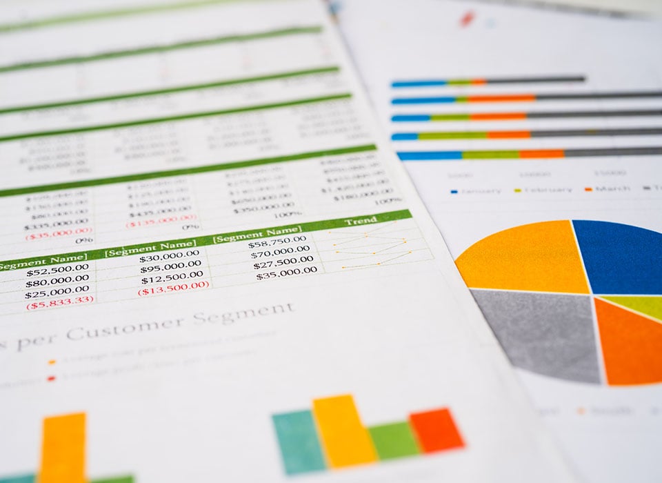 Spreadsheet table paper. Finance development, Banking Account, Statistics Investment Analytic research data economy, trading, Mobile office reporting Business company meeting concept.